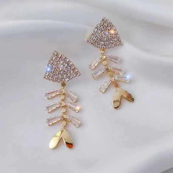 Gold Plated 14K Fish Bone Earrings - Picture 3 of 4